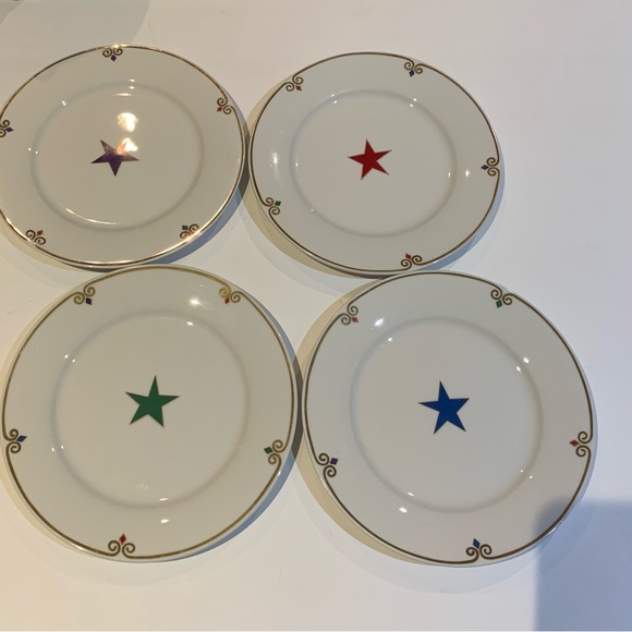 Plates Pier 1 Imports Celebration Plates Stars Gold Trim Porcelain Set of 4 - Picture 1 of 6